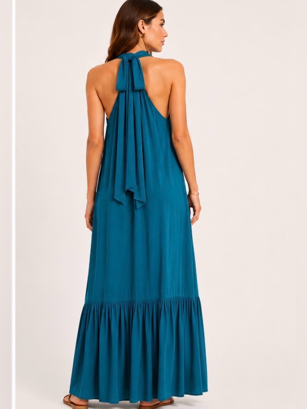 Banana Republic Factory Teal Tie Back Maxi Dress Pockets Sleeveless Medium NWT - Picture 2 of 11